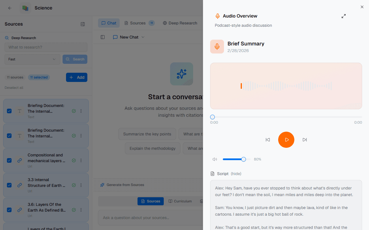 Audio player with podcast-style lesson overview